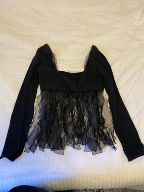 Marina Moscone Black Long Sleeve Ruffle Hem Peplum Top NWOT
